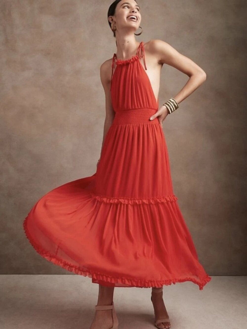 Banana Republic Ruffle Georgette Tiered Halter Maxi Dress